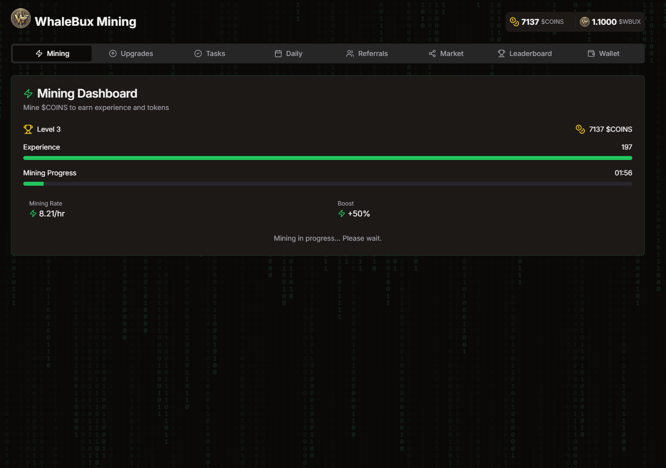 Whalebux Mining App Screenshot 1