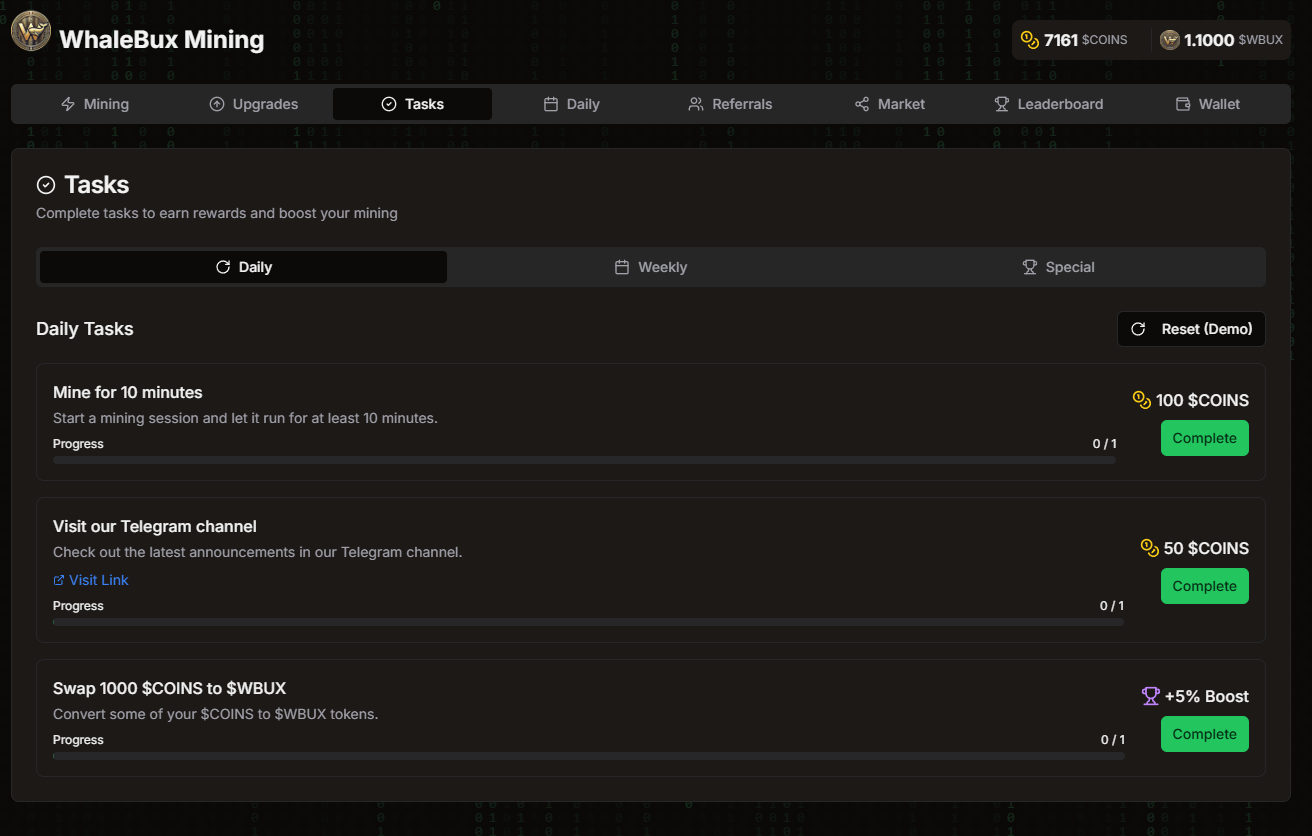 Whalebux Mining App Screenshot 2